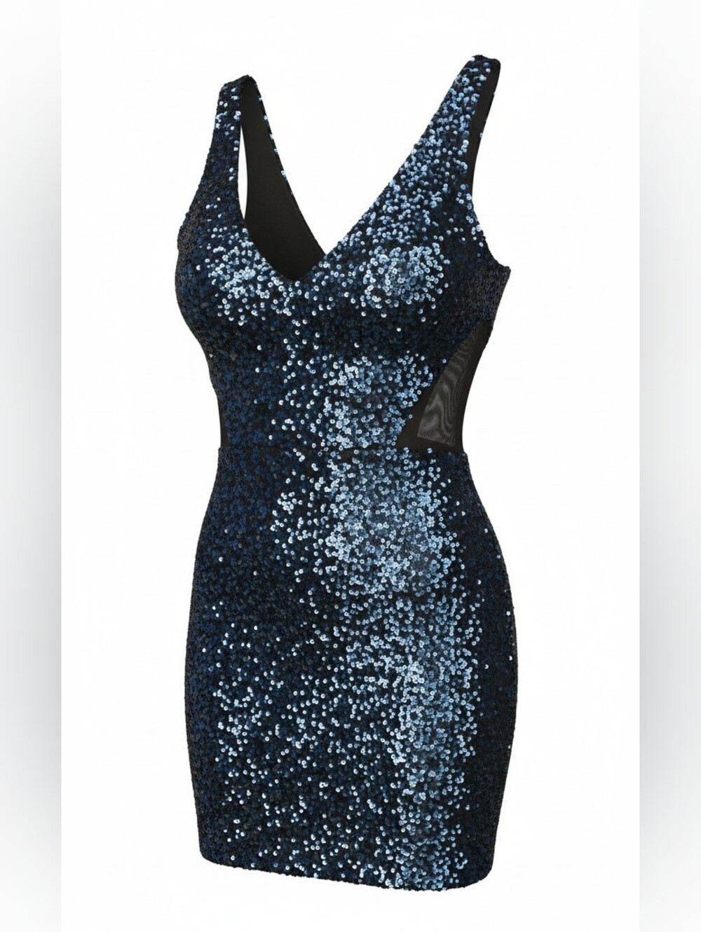 Bebe Navy Sequin V-Neck Bodycon Mini Dress - Picture 2 of 5